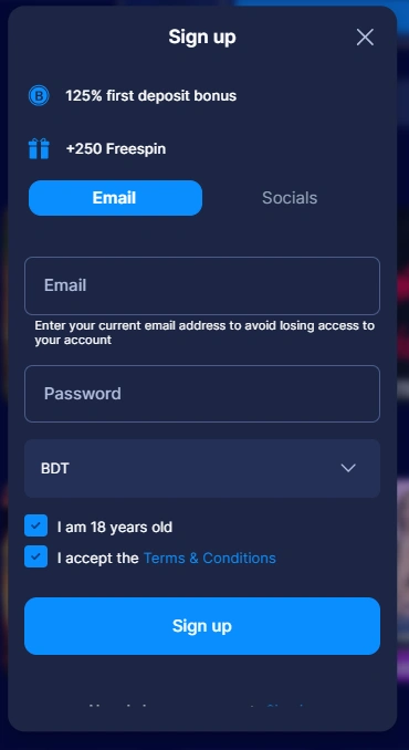 Divine Casino sign up registration form Bangladesh